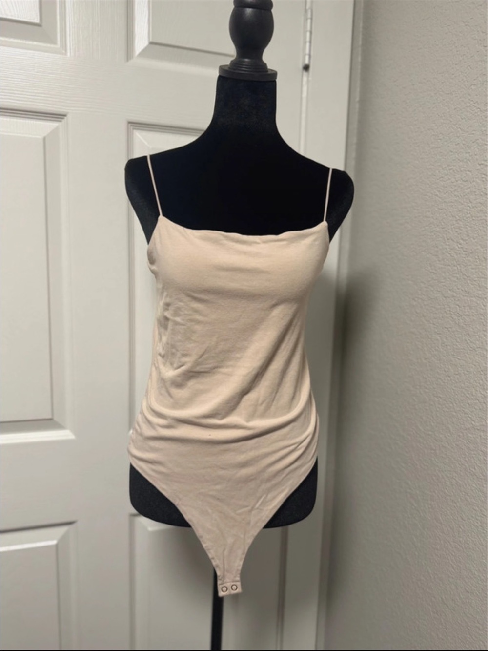 Classic Spaghetti-Strap Bodysuit in Light Beige